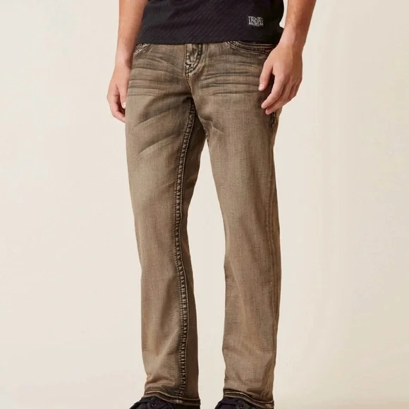 Rock Revival Garrett Men's Straight-Leg Brown Jeans - Picture 1 of 5